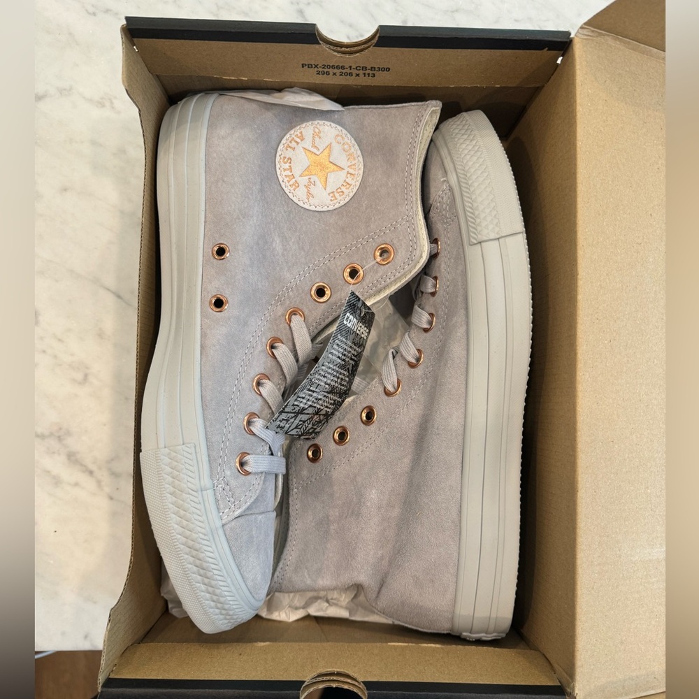 Converse High Top All Star Sneakers, Suede, Gray, Rose Gold, Size 10 Womens